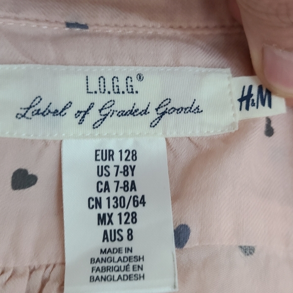 (1433) H&M LOGG Youths Long Sleeve Button Down Shirt, Size: 7-8 Y Color Pink - Picture 9 of 15